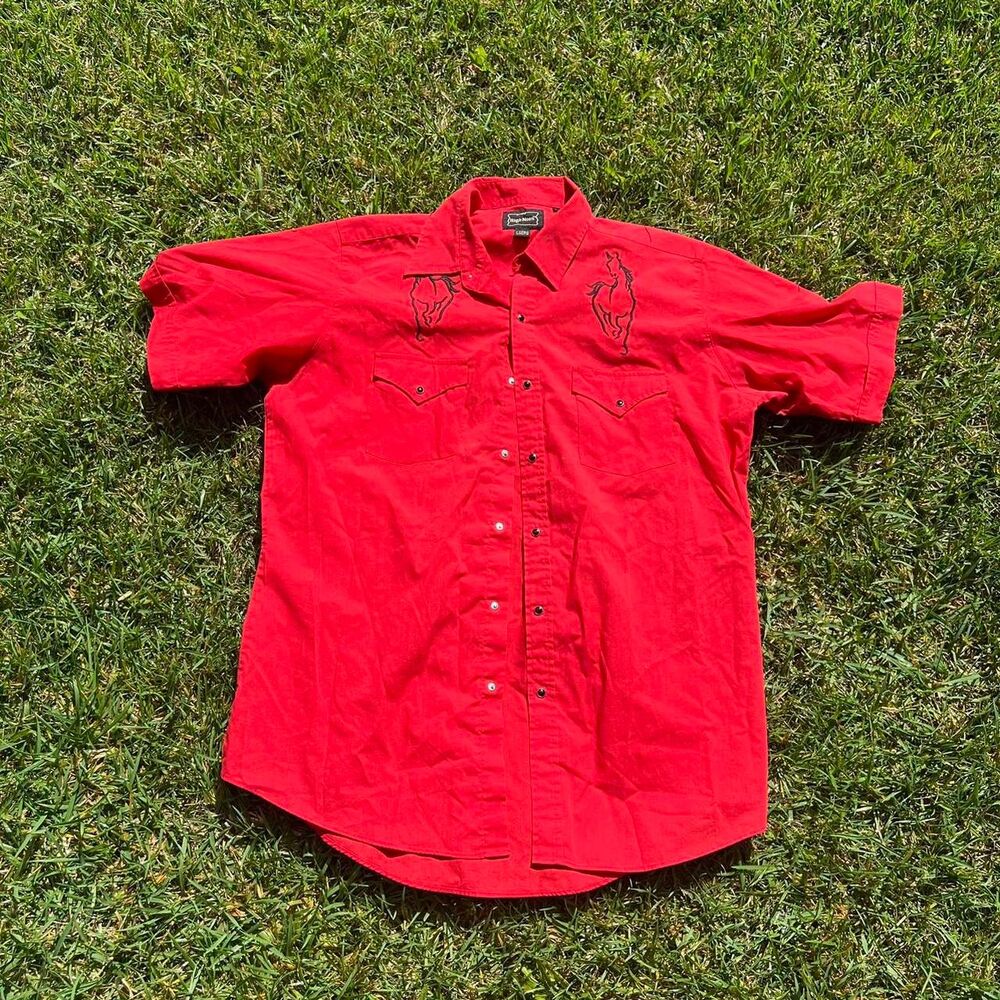 High Noon western pearl snap horses red mens size L Large